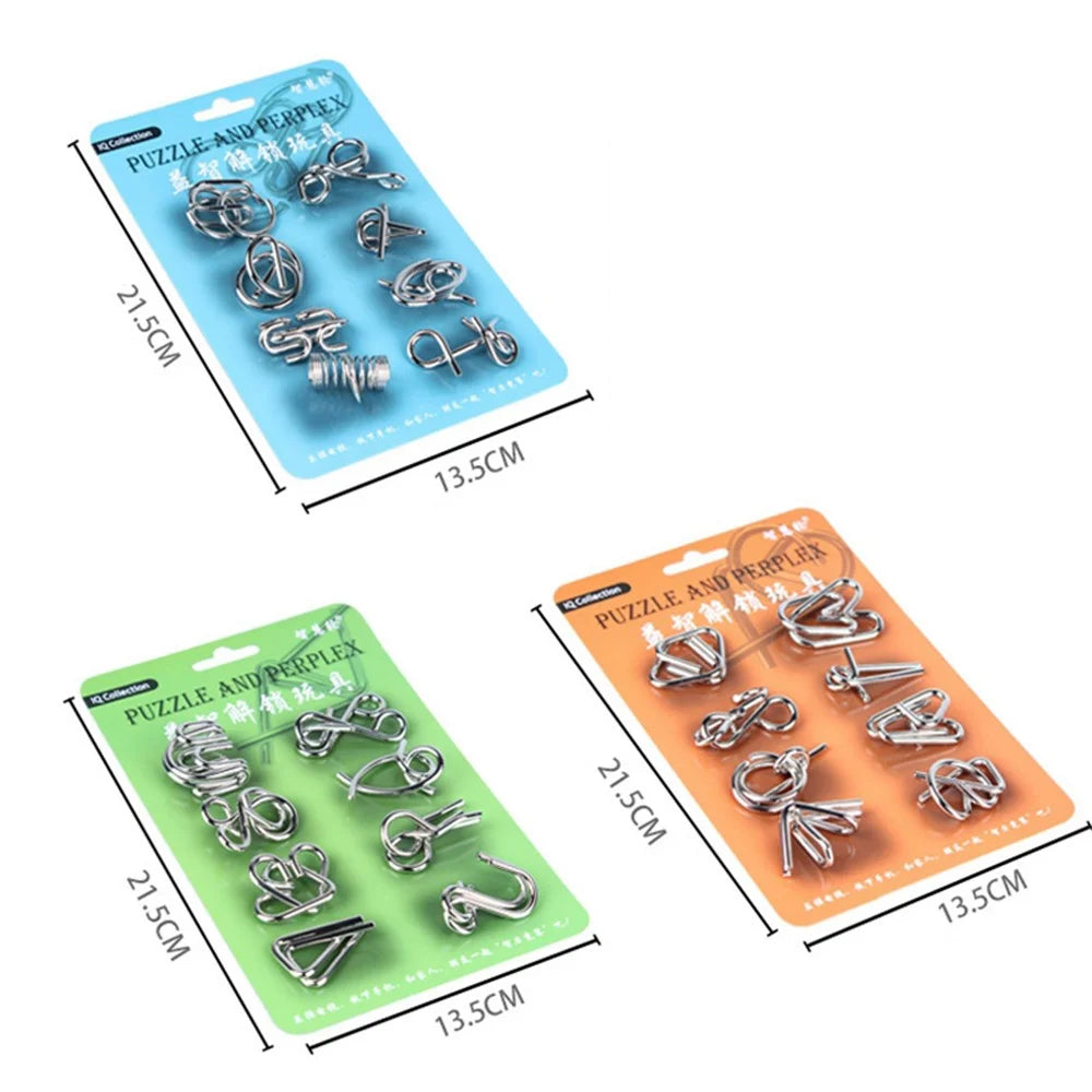 WISDOM WHEEL 8Pcs / Set Iron Wire Puzzle Intelligent Lock Brain Teaser Development Children Adult Toy - Orange - 5