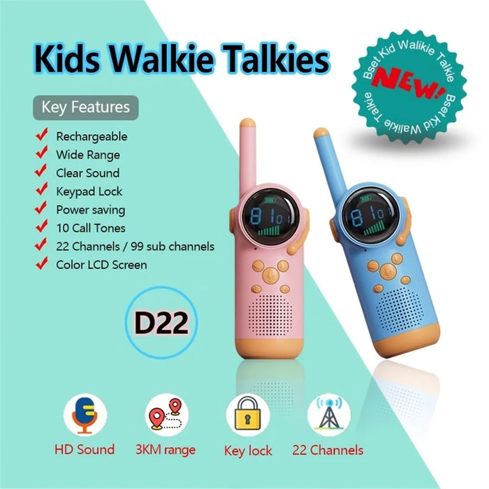 D22 1Pair Intelligent Children Digital Walkie Talkies Portable Wireless Intercom with Flashlight - 3