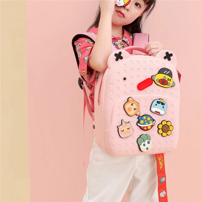 KOOOL K16 Cartoon Cool Boys Girls Backpack EVA+PVC Kids School Bag with DIY Pattern Patch  - Pink - 6