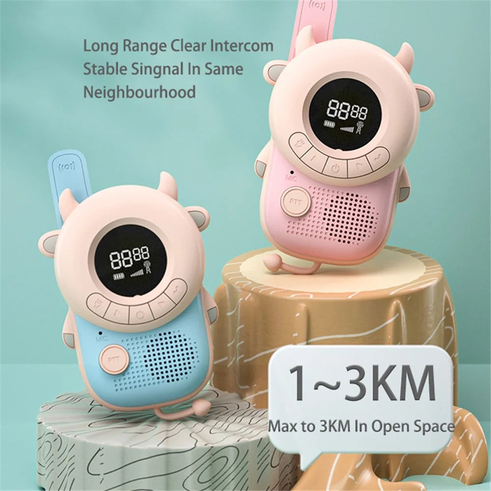 KOOOL K2 2pcs Kids Children Walkie Talkie Cartoon 3KMs Range Walkie Talkie Flashlight with Lanyard for Outdoor Camping (Battery Not Included) - Pink - 5