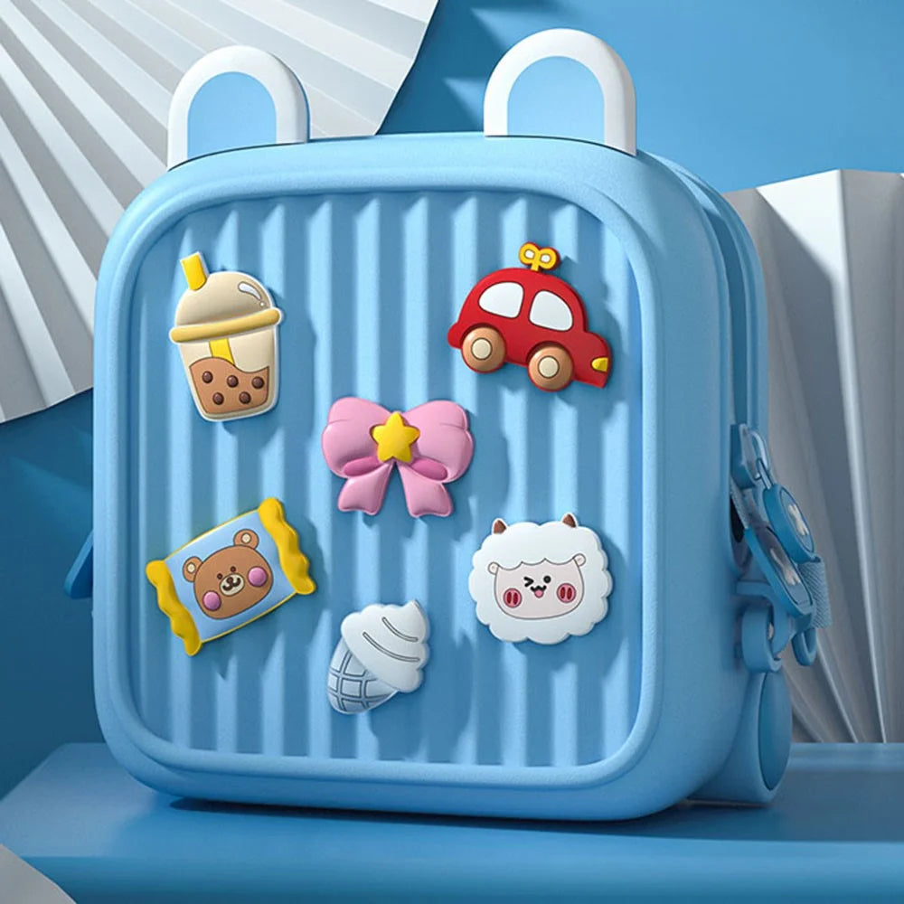KOOOL K32 Luggage Case Design Kids Crossbody Bag EVA+PVC Cartoon Shoulder Bag with DIY Pattern Patch - Blue - 4