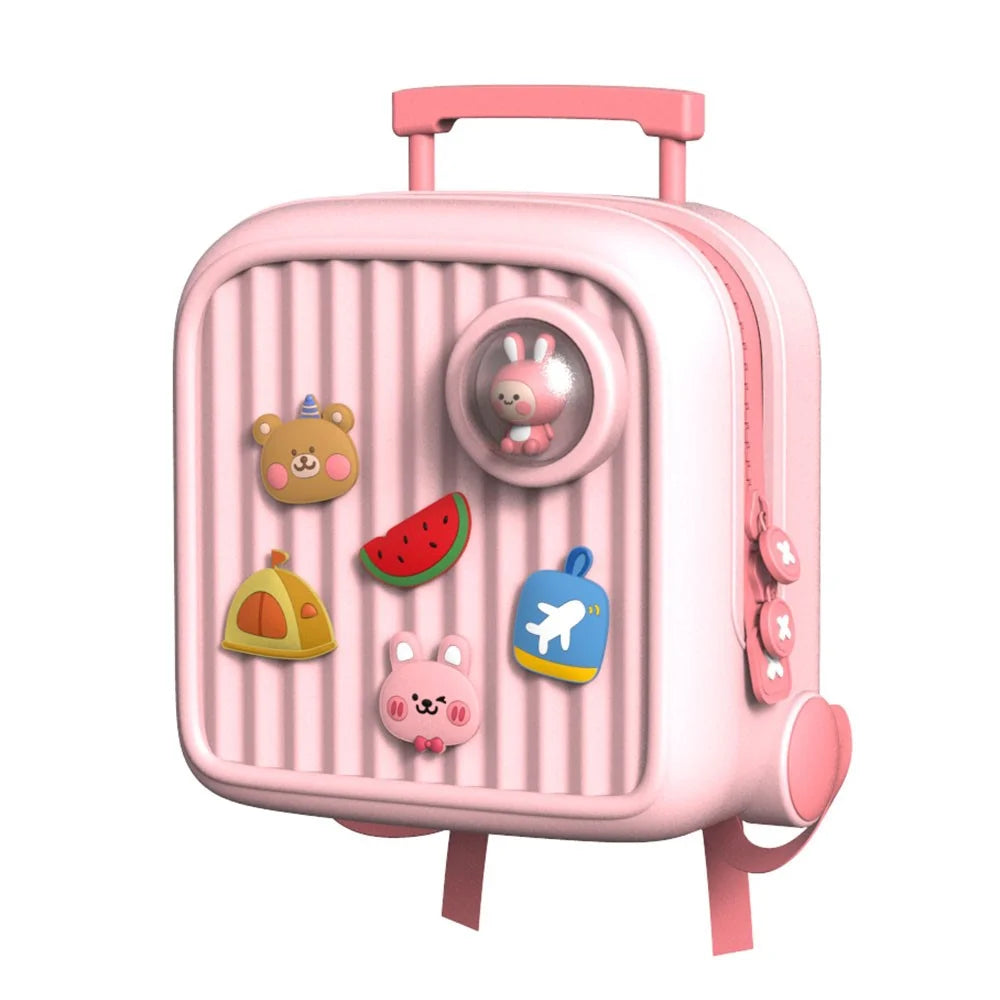 KOOOL K33 Trolley Case Style Kids Travel Backpack EVA+PVC Girls Boys Suitcase Bag with DIY Pattern Patch - Pink - 1