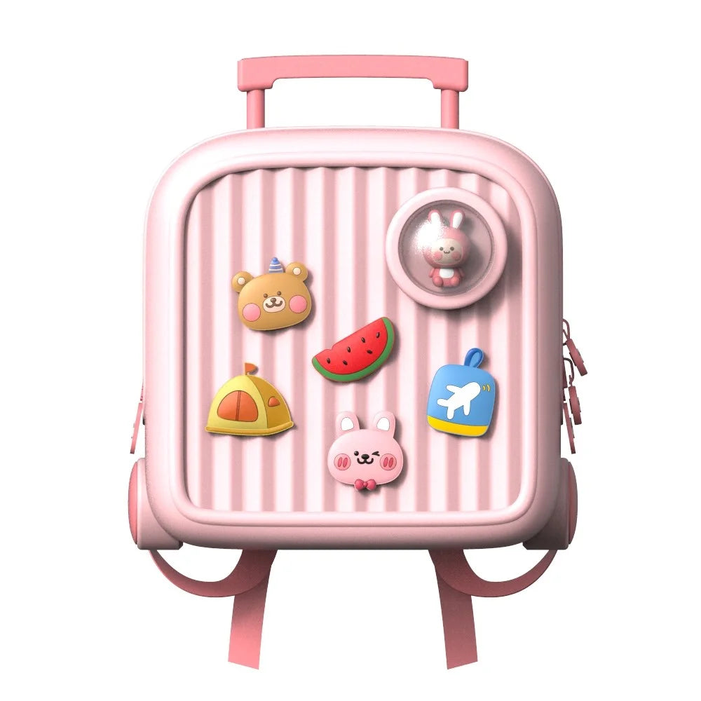KOOOL K33 Trolley Case Style Kids Travel Backpack EVA+PVC Girls Boys Suitcase Bag with DIY Pattern Patch - Pink - 7