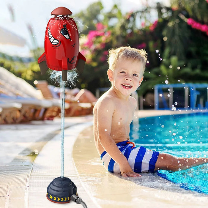 FANDILE Water Rocket Launcher Sprinkler for Kids Toddler Outdoor Play Yard Sprinkler Splashing Fun Toy Gift - Red - 3
