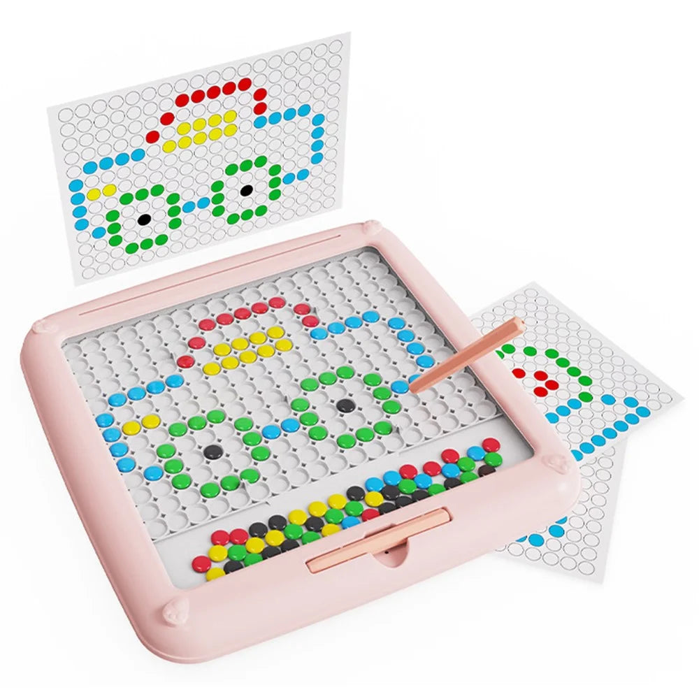 Magnetic Drawing Board for Kids Dot Art Educational Toy Gift with Double-sided Cards - Pink - 2