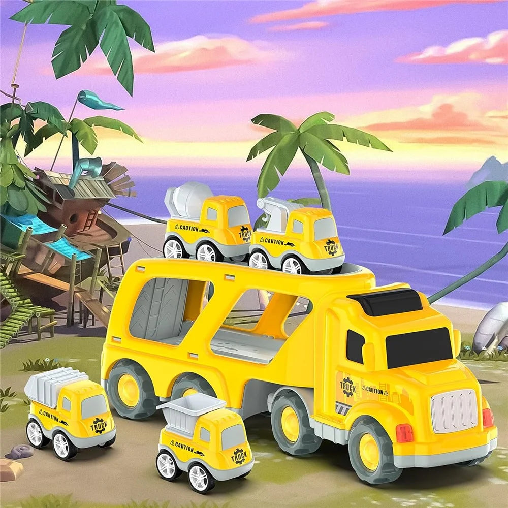 Kids Boys Trucks Toy Gifts Friction Powered Mini Cars Toddlers Birthday Gifts - Yellow - 3