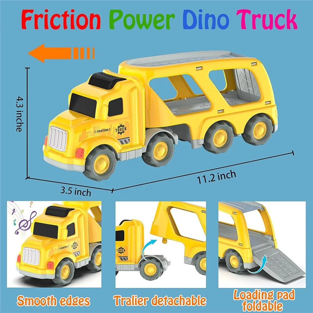 Kids Boys Trucks Toy Gifts Friction Powered Mini Cars Toddlers Birthday Gifts - Yellow - 4