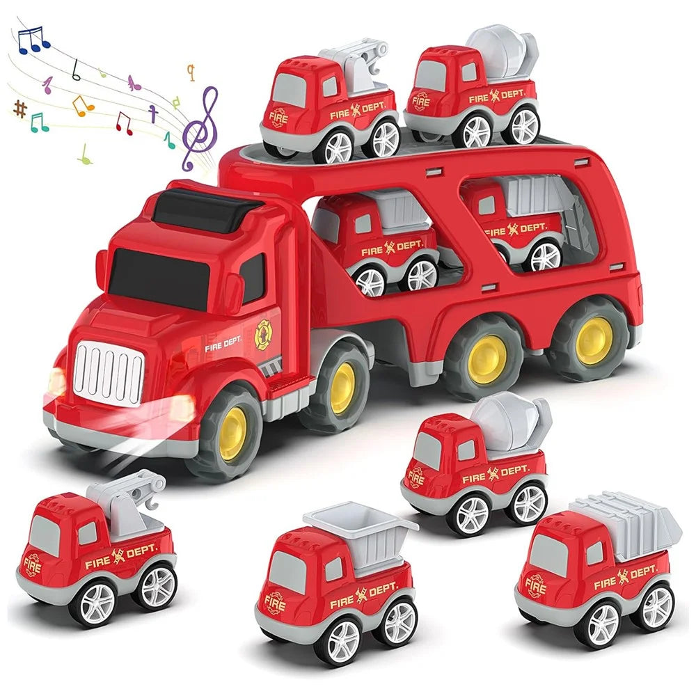 Friction Powered Cars Push and Go Trucks Construction Vehicles Toy Gifts Set - Red - 1