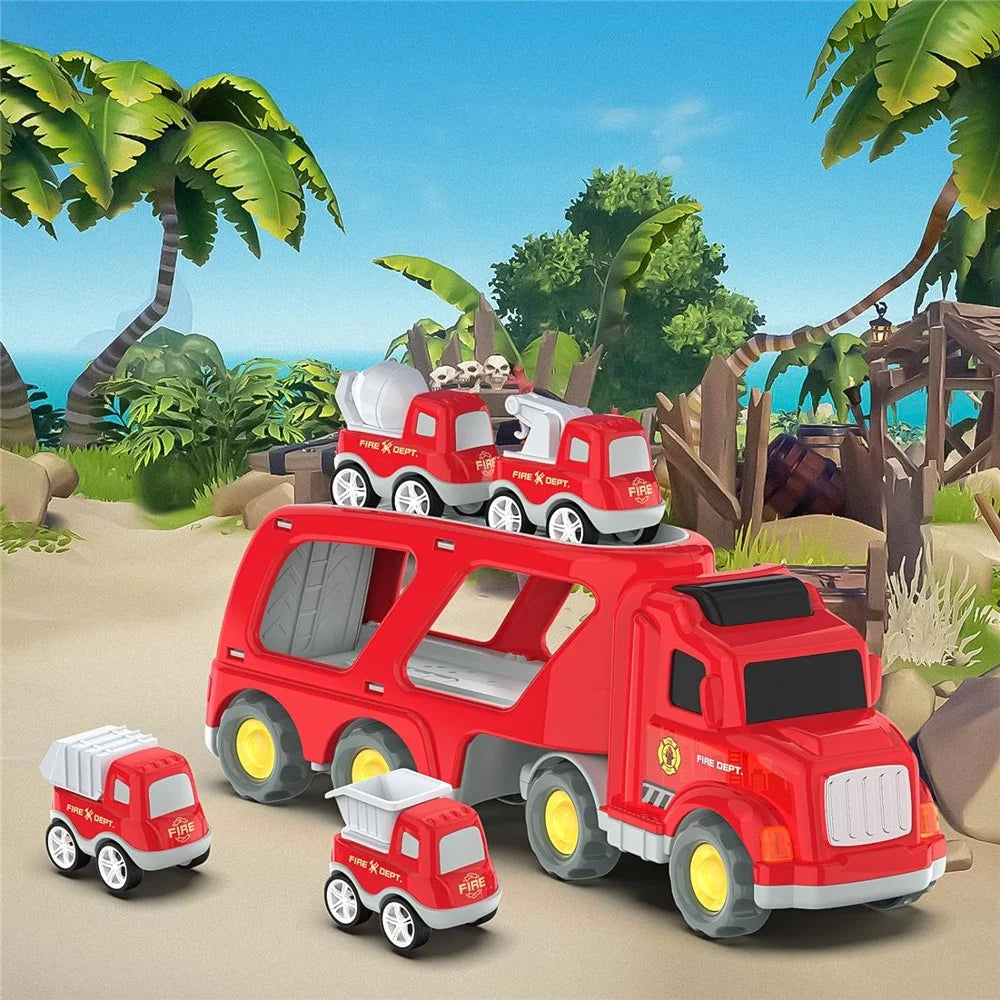 Friction Powered Cars Push and Go Trucks Construction Vehicles Toy Gifts Set - Red - 2