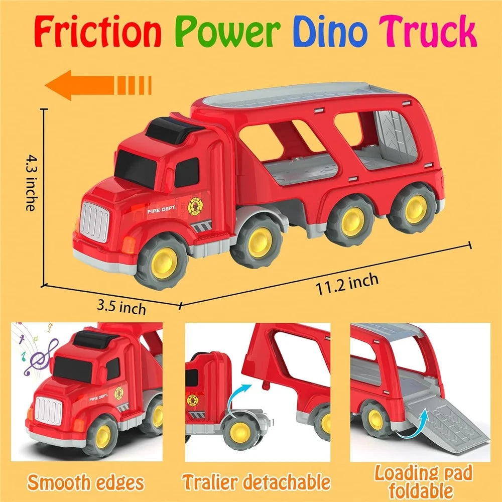 Friction Powered Cars Push and Go Trucks Construction Vehicles Toy Gifts Set - Red - 4
