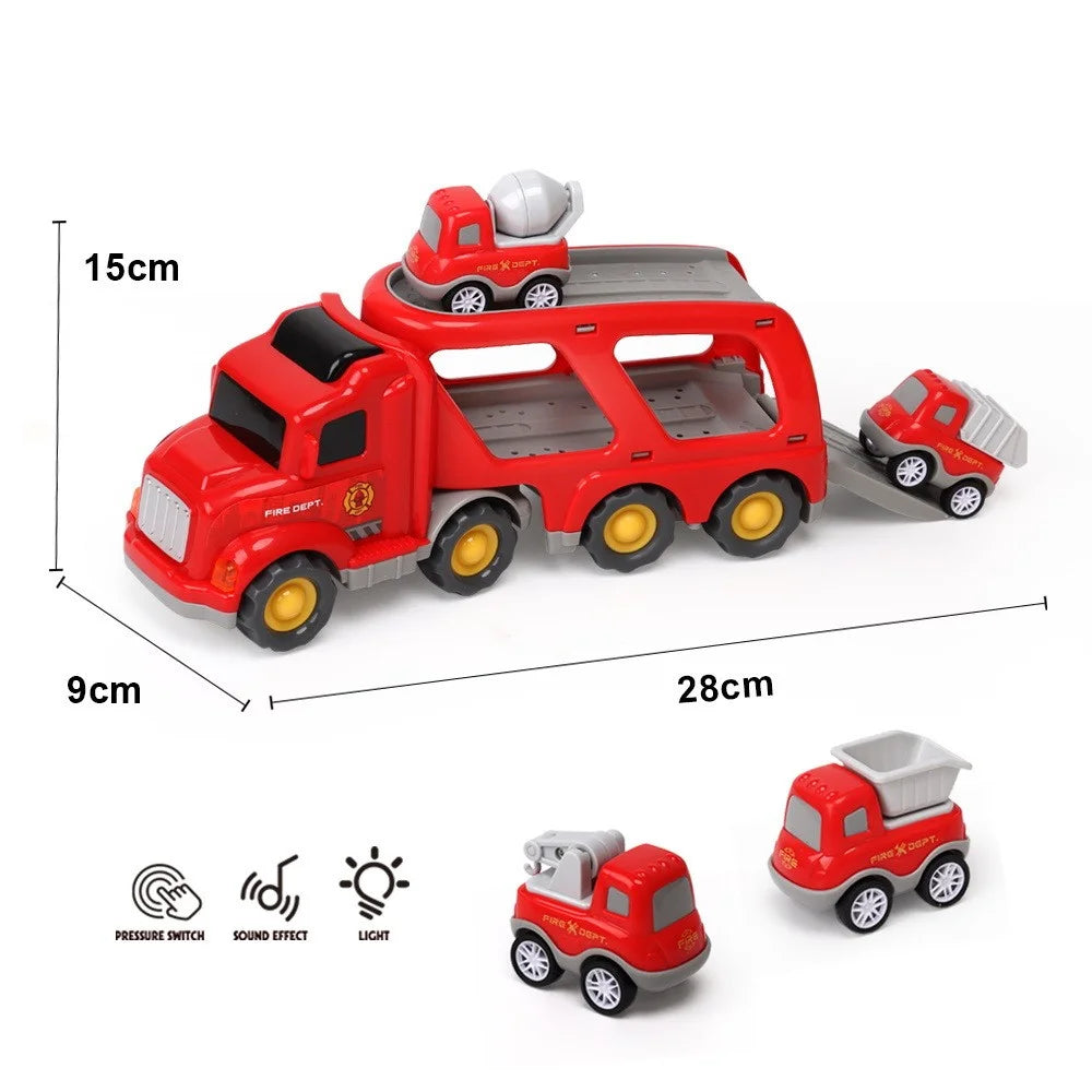 Friction Powered Cars Push and Go Trucks Construction Vehicles Toy Gifts Set - Red - 5