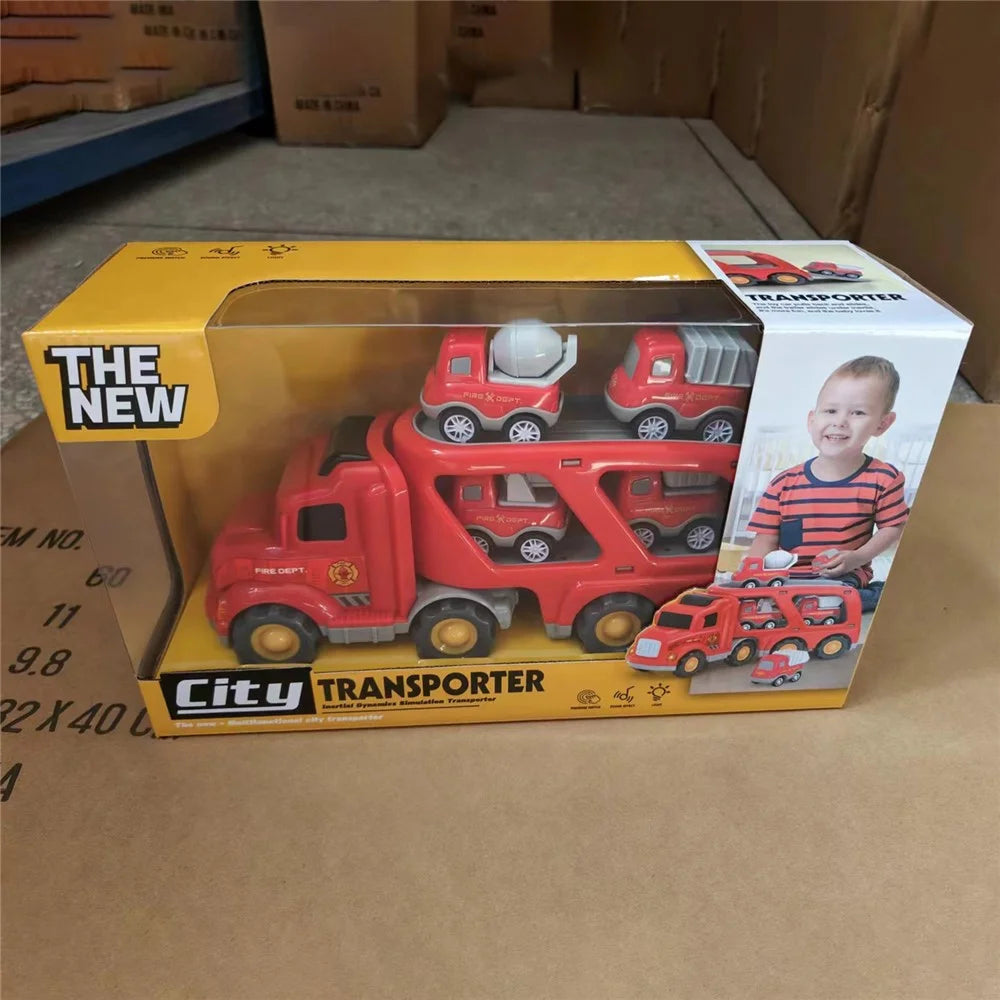 Friction Powered Cars Push and Go Trucks Construction Vehicles Toy Gifts Set - Red - 6
