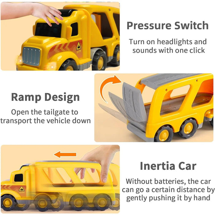 Children Toy Friction Powered Cars Push and Go Trucks Kids Gift Mini Vehicles Set - Multi-Color - 4