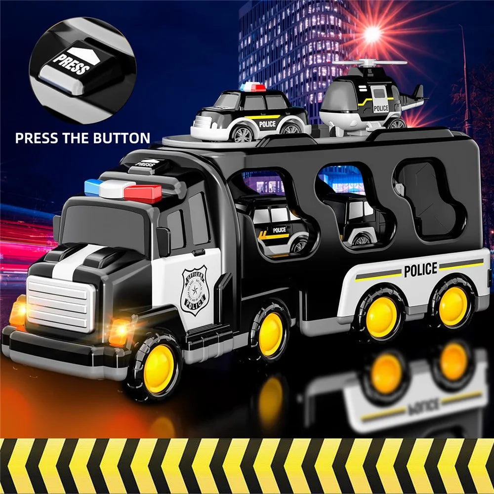 Kids Vehicles Cars Toy Gifts Set Toddlers Trucks Ambulances Helicopters (Dual Layers) - Black - 2