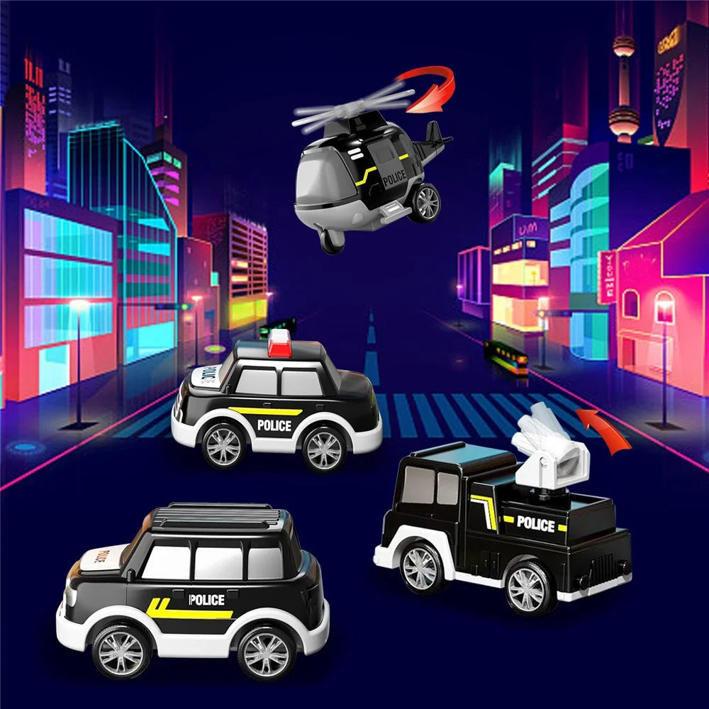 Kids Vehicles Cars Toy Gifts Set Toddlers Trucks Ambulances Helicopters (Dual Layers) - Black - 3