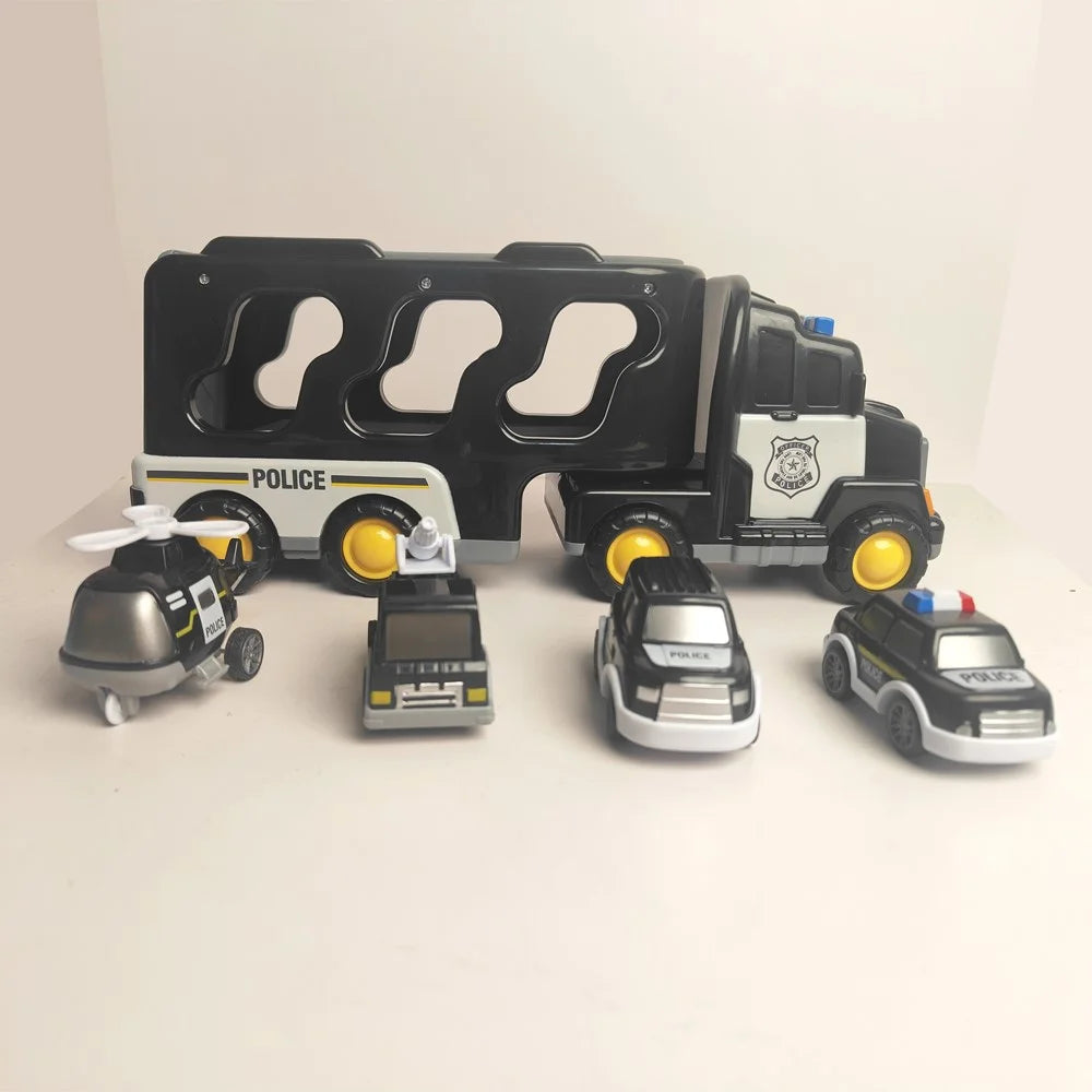Kids Vehicles Cars Toy Gifts Set Toddlers Trucks Ambulances Helicopters (Dual Layers) - Black - 7