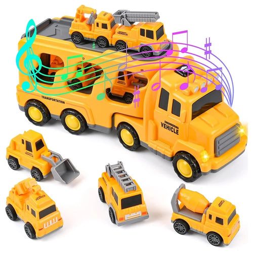 Friction Powered Mini Cars Toddlers Gifts Kids Boys Trucks Toy Gifts Set (Dual Layers) - Yellow - 1