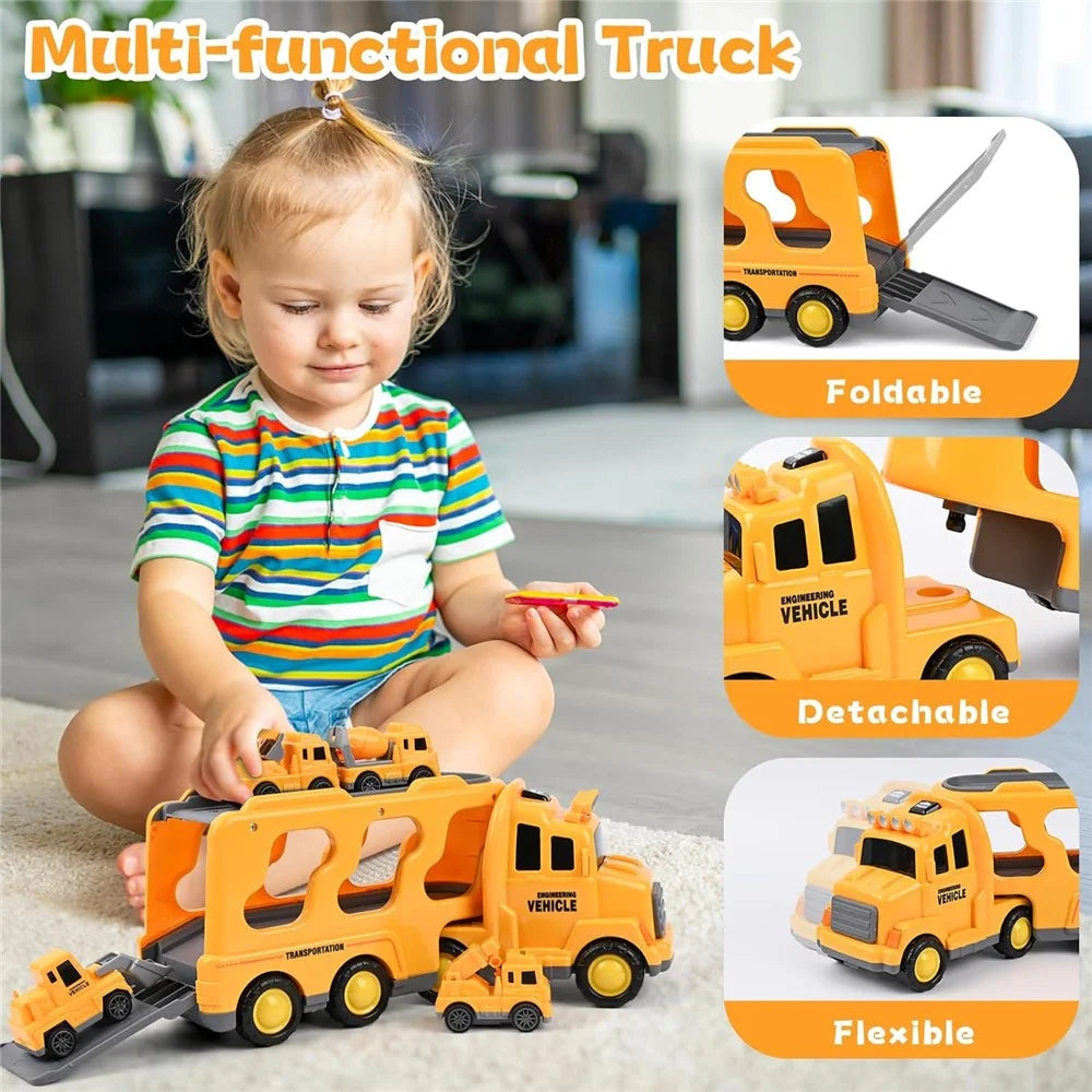 Friction Powered Mini Cars Toddlers Gifts Kids Boys Trucks Toy Gifts Set (Dual Layers) - Yellow - 2