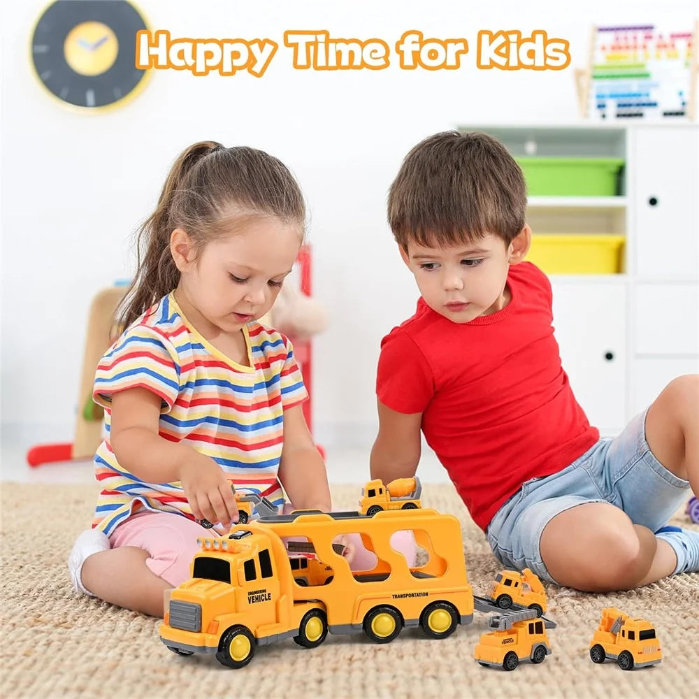 Friction Powered Mini Cars Toddlers Gifts Kids Boys Trucks Toy Gifts Set (Dual Layers) - Yellow - 4
