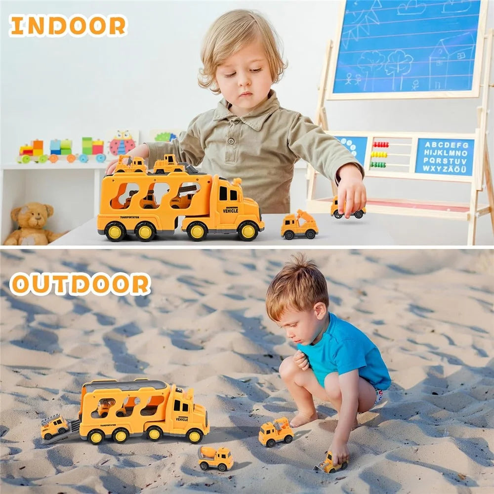 Friction Powered Mini Cars Toddlers Gifts Kids Boys Trucks Toy Gifts Set (Dual Layers) - Yellow - 5