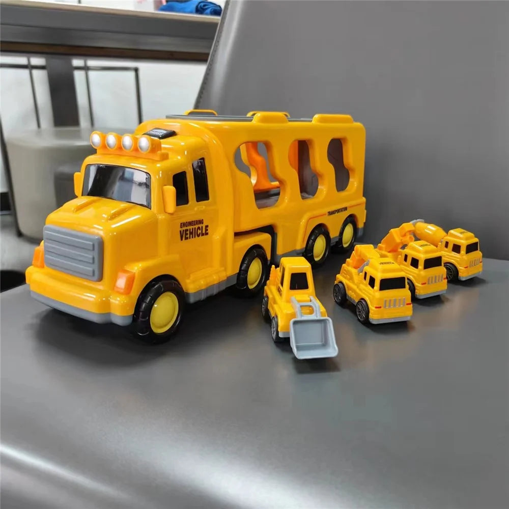 Friction Powered Mini Cars Toddlers Gifts Kids Boys Trucks Toy Gifts Set (Dual Layers) - Yellow - 7
