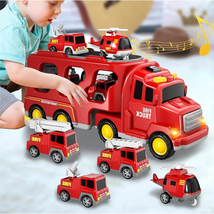 Toddlers Trucks Ambulances Helicopters Friction Power Vehicles Cars Gifts (Dual Layers) - Red - 2