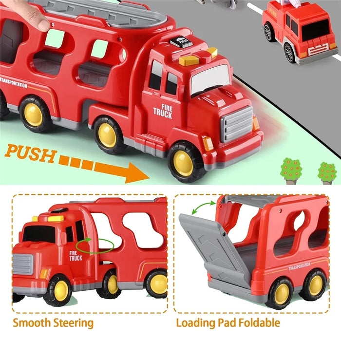Toddlers Trucks Ambulances Helicopters Friction Power Vehicles Cars Gifts (Dual Layers) - Red - 4