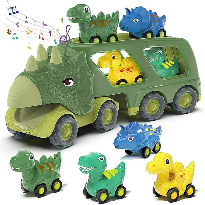 Sound Light Design Kids Dinosaur Shape Car Toy Gifts Set Vehicle Playset Push to Slide - 1