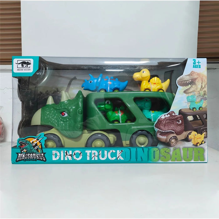 Sound Light Design Kids Dinosaur Shape Car Toy Gifts Set Vehicle Playset Push to Slide - 4