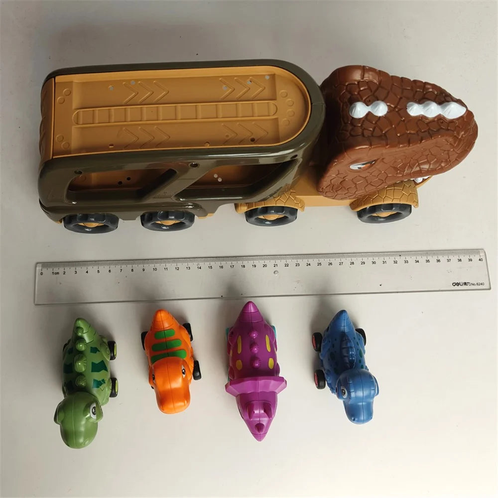 Kids Dinosaur Shape Car Toy Gifts Set Vehicle Playset Push to Slide Sound Light Design - 6
