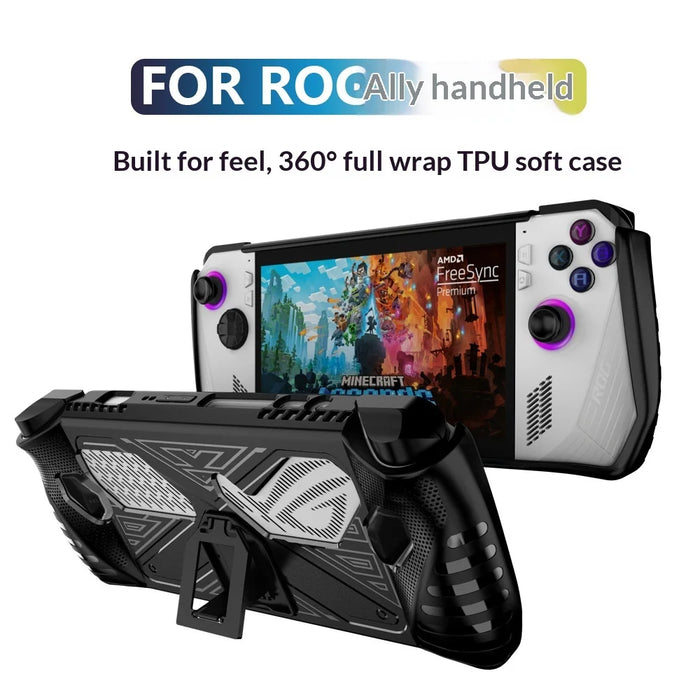 For Asus ROG Ally (2023) Handheld Gaming Console Protective Case Soft TPU Cover with Stand - Black - 3