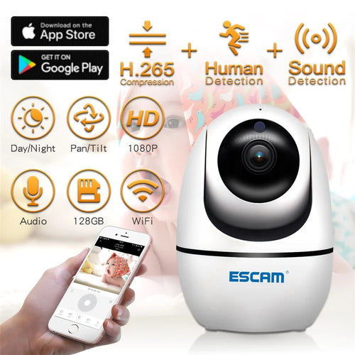 ESCAM PVR008 HD Safety H.265 1080P Pan/Tilt WiFi IR IP Camera Support ONVIF Two Way Talk Night Vision - EU Plug - 1