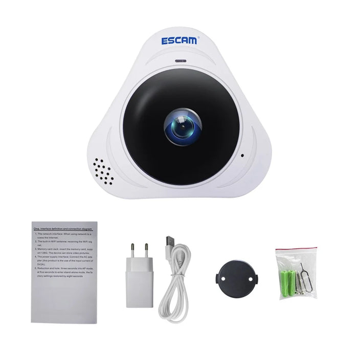 ESCAM Q8 1.3MP 960P WiFi Infrared IP Camera 360° Panoramic Support  Two Way Audio TF Card - White / UK Plug - 3