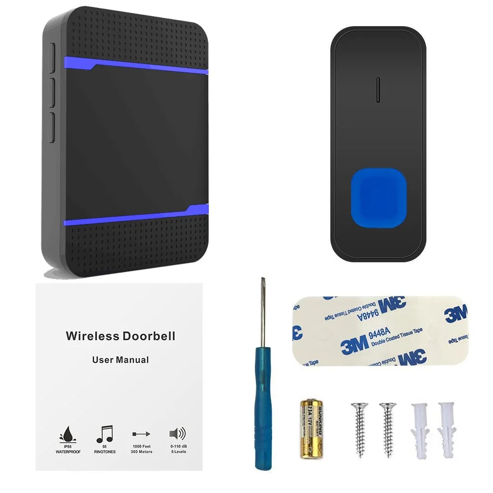 N15K-B IP55 Waterproof Wireless Doorbell Kit Transmitter + Receivers Doll Bell with 55 Chimes 5 Level Volume 300m Range for Home - EU Plug - 3