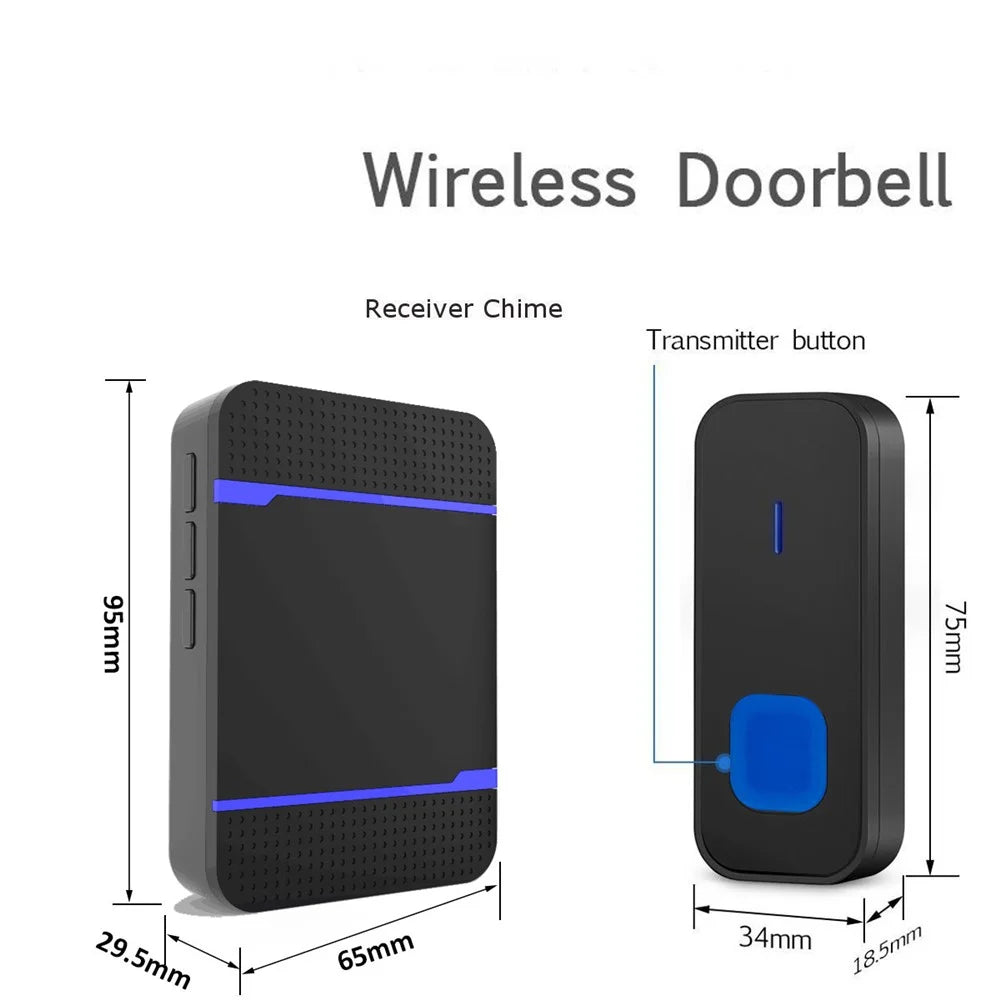 N15K-B IP55 Waterproof Wireless Doorbell Kit Transmitter + Receivers Doll Bell with 55 Chimes 5 Level Volume 300m Range for Home - EU Plug - 7