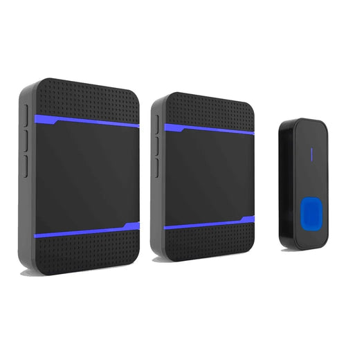 N15K-B IP55 Waterproof Wireless Doorbell Kit Transmitter + 2 Receivers Doll Bell with 55 Chimes 5 Level Volume for Home - Black / EU Plug - 1