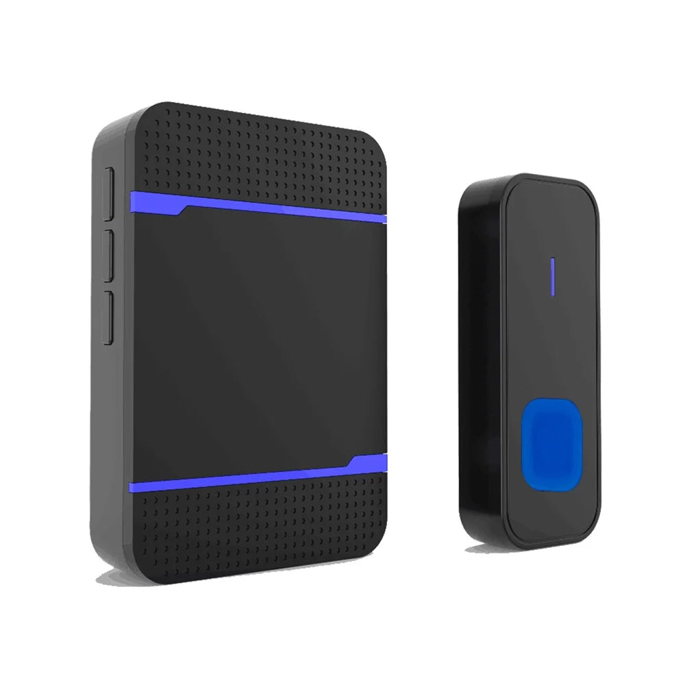N15K-B IP55 Waterproof Wireless Doorbell Kit Transmitter + 2 Receivers Doll Bell with 55 Chimes 5 Level Volume for Home - Black / EU Plug - 2