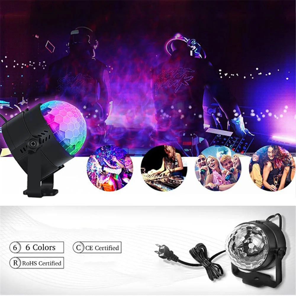 YOUOKLIGHT YK2315 6W Sound Activated Party Lights with Remote Disco Ball Strobe Light for Home Room Dance - EU Plug - 6