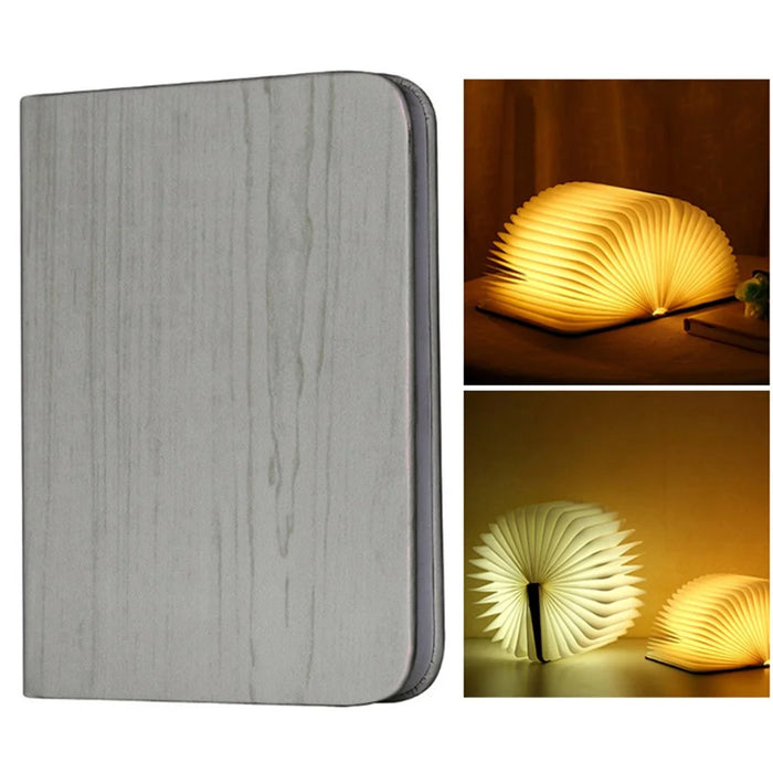 USB Rechargeable LED Foldable Wood Grain Book Shape Desk Table Lamp Night Light - White - 1