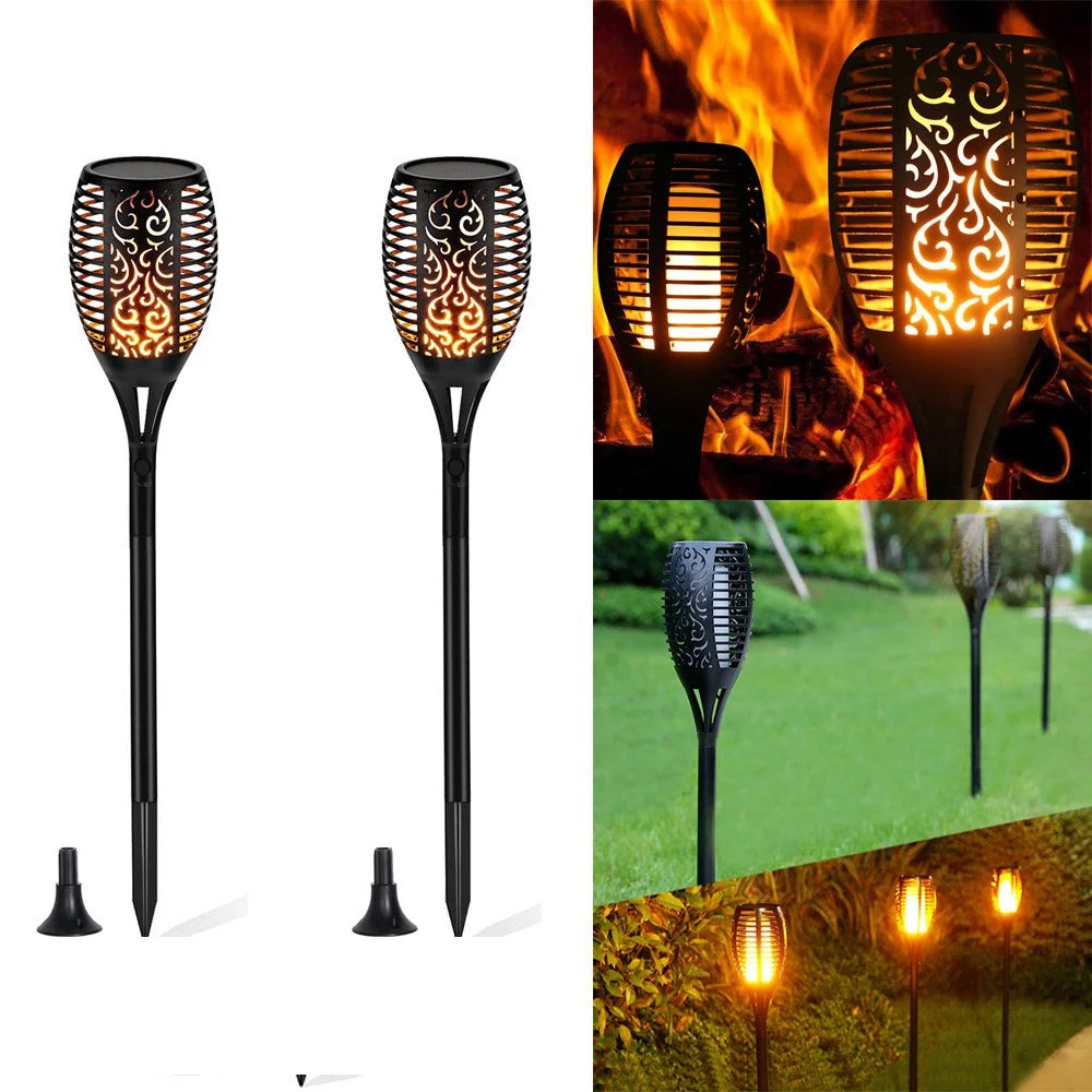 2Pcs/Pack YOUOKLIGHT 96 LED Torch Light Flame LED Solar Light Auto On/Off for Patio Yard Garden - Black - 1