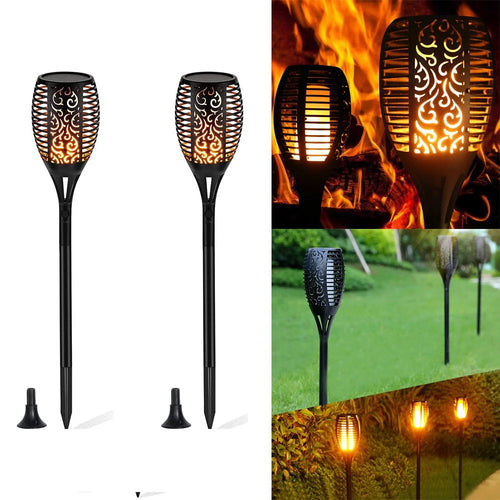 2Pcs/Pack YOUOKLIGHT 96 LED Torch Light Flame LED Solar Light Auto On/Off for Patio Yard Garden - Black - 1