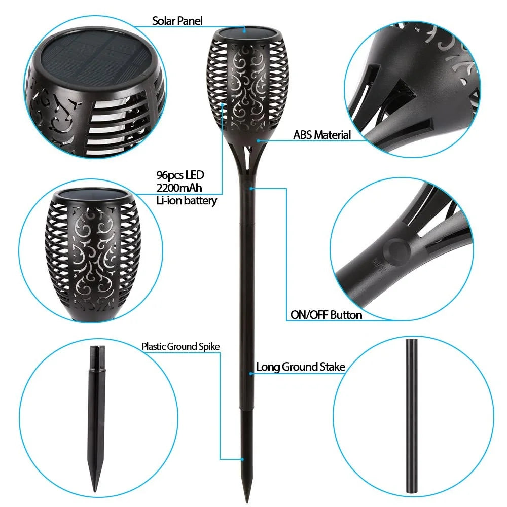 2Pcs/Pack YOUOKLIGHT 96 LED Torch Light Flame LED Solar Light Auto On/Off for Patio Yard Garden - Black - 2