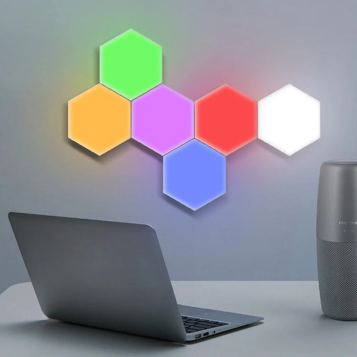 6Pcs/Pack Touch Induction Magnetic Light DIY Honeycomb Modular Wall Lamp Home Decor [Color Edition] - EU Plug - 1