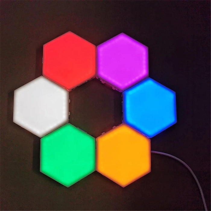 6Pcs/Pack Touch Induction Magnetic Light DIY Honeycomb Modular Wall Lamp Home Decor [Color Edition] - EU Plug - 6