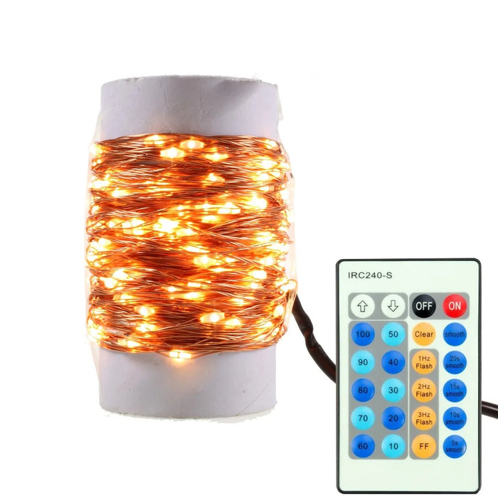 20M 200-LED Warm White Dimmable Copper Wire LED Starry Light with Remote Controller - EU Plug - 2