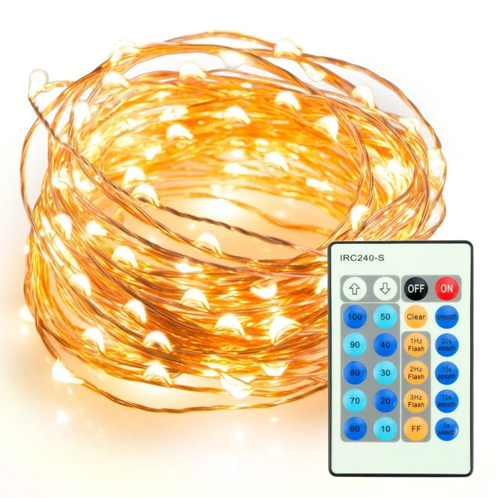 20M 200-LED Warm White Dimmable Copper Wire LED Starry Light with Remote Controller - EU Plug - 3