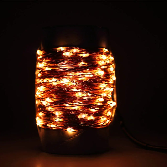 20M 200-LED Warm White Dimmable Copper Wire LED Starry Light with Remote Controller - EU Plug - 5