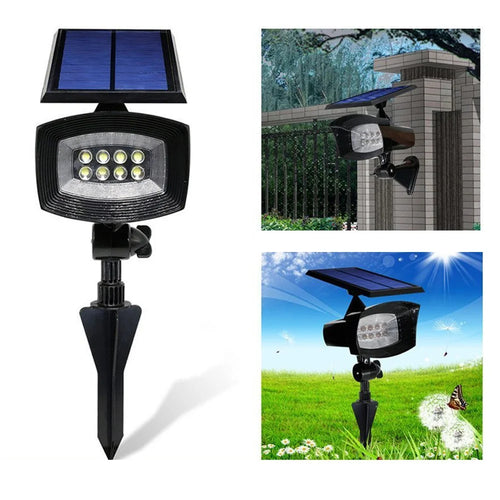 8-LED 400 Lumen Solar Spotlight Outdoor Landscape Light IP44 Waterproof Wall-mount In-ground White Light - 1