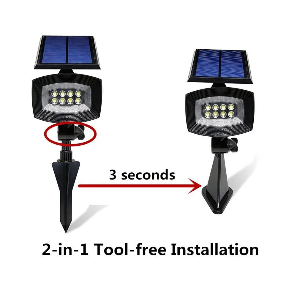 8-LED 400 Lumen Solar Spotlight Outdoor Landscape Light IP44 Waterproof Wall-mount In-ground White Light - 2