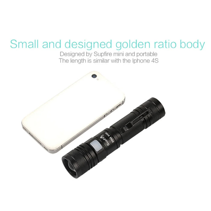 SUPFIRE A2 XM-L2 T6 950LM 5-Mode Dimming USB  Strong Light LED Flashlight (without Battery) - Black - 5